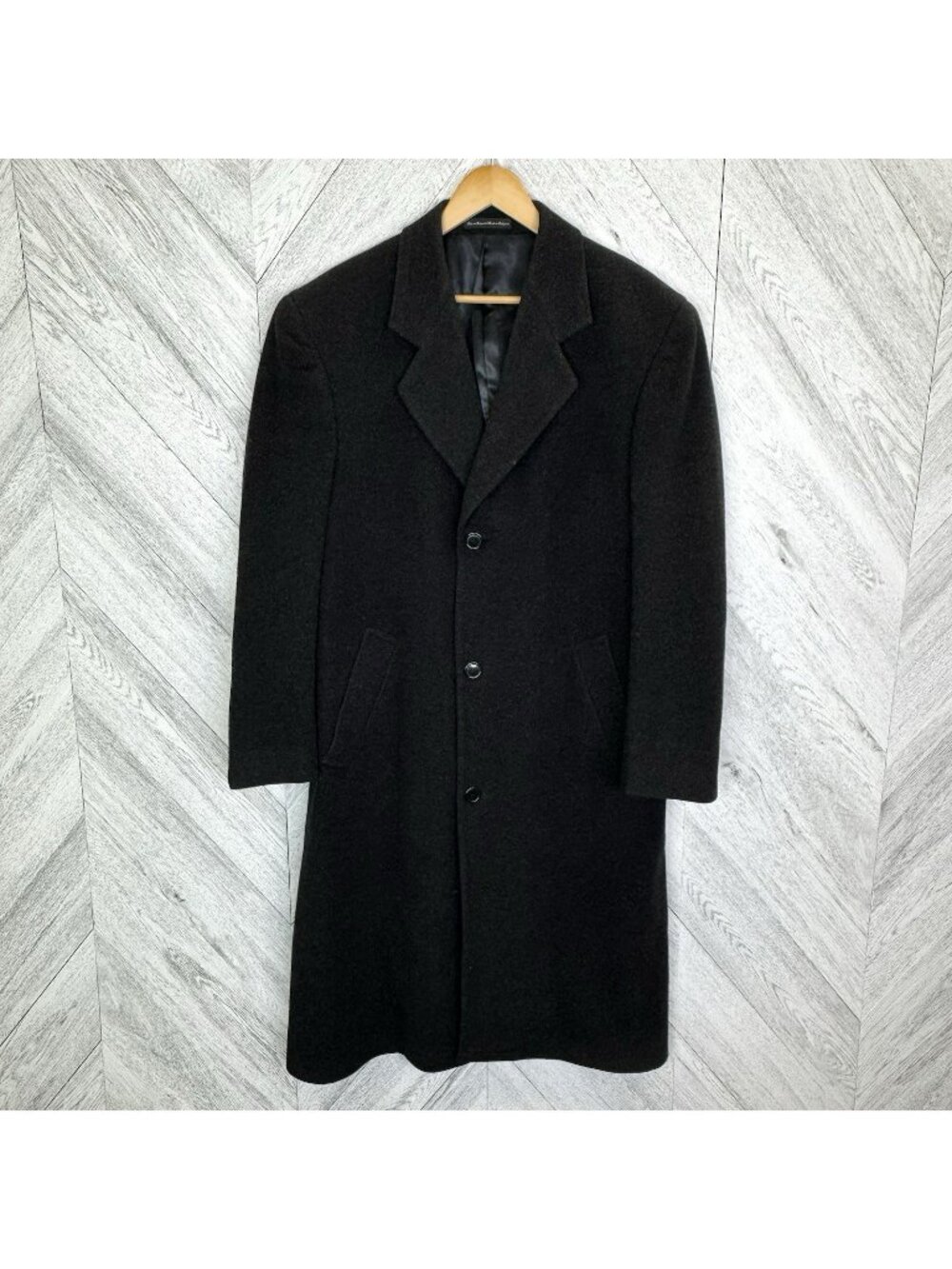 Oscar De La Renta Menswear Overcoat Wool Cashmere Mens Size 40R Large Black Coat